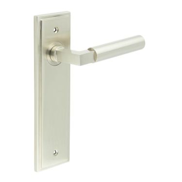 Click Here To Enlarge This Photo Of BUR30KIT320 Frelan Hardware Burlington Westminster Door Handles on Latch Backplate Satin Nickel