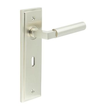 Click Here To Enlarge This Photo Of BUR30KIT321 Frelan Hardware Burlington Westminster Door Handles on 57mm Lock Backplate Satin Nickel