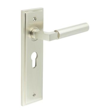 Click Here To Enlarge This Photo Of BUR30KIT323 Frelan Hardware Burlington Westminster Door Handles on 47.5mm Euro Backplate Satin Nickel