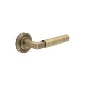 BUR30KIT4 Frelan Hardware Burlington Westminster Door Handles on Reeded Rose Antique Brass