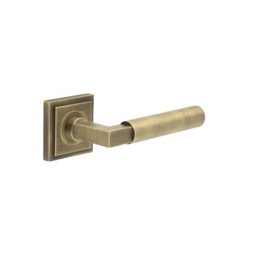 Click Here To Enlarge This Photo Of BUR30KIT7 Frelan Hardware Burlington Westminster Door Handles on Square Stepped Rose Antique Brass