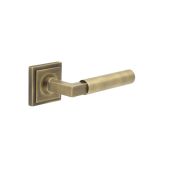BUR30KIT7 Frelan Hardware Burlington Westminster Door Handles on Square Stepped Rose Antique Brass