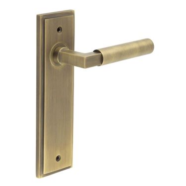 Click Here To Enlarge This Photo Of BUR30KIT8 Frelan Hardware Burlington Westminster Door Handles on Latch Backplate Antique Brass