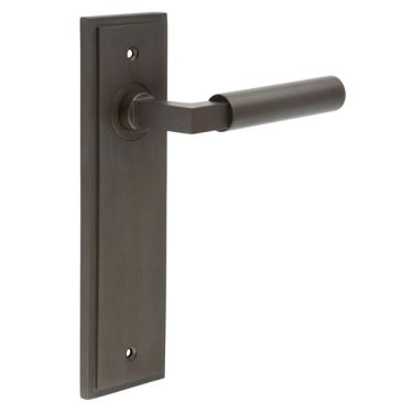 Click Here To Enlarge This Photo Of BUR30KIT86 Frelan Hardware Burlington Westminster Door Handles on Latch Backplate Dark Bronze