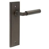 BUR30KIT86 Frelan Hardware Burlington Westminster Door Handles on Latch Backplate Dark Bronze