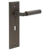 BUR30KIT87 Frelan Hardware Burlington Westminster Door Handles on 57mm Lock Backplate Dark Bronze