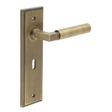 Click Here To Enlarge This Photo Of BUR30KIT9 Frelan Hardware Burlington Westminster Door Handles on 57mm Lock Backplate Antique Brass