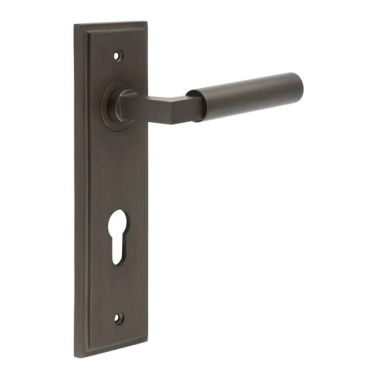 Click Here To Enlarge This Photo Of BUR30KIT90 Frelan Hardware Burlington Westminster Door Handles on 72mm Din Euro Backplate Dark Bronze