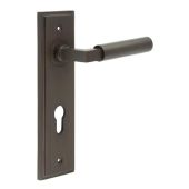 BUR30KIT90 Frelan Hardware Burlington Westminster Door Handles on 72mm Din Euro Backplate Dark Bronze