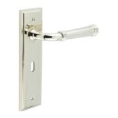 BUR35KIT165 Frelan Hardware Burlington Highgate Door Handles on 57mm Lock Backplate Polished Nickel