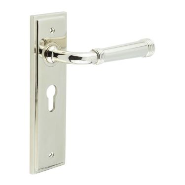 Click Here To Enlarge This Photo Of BUR35KIT167 Frelan Hardware Burlington Highgate Door Handles on 47.5mm Euro Backplate Polished Nickel