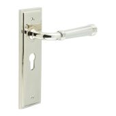 BUR35KIT167 Frelan Hardware Burlington Highgate Door Handles on 47.5mm Euro Backplate Polished Nickel