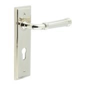 BUR35KIT168 Frelan Hardware Burlington Highgate Door Handles on 72mm Din Euro Backplate Polished Nickel