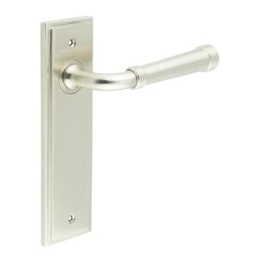 Click Here To Enlarge This Photo Of BUR35KIT320 Frelan Hardware Burlington Highgate Door Handles on Latch Backplate Satin Nickel