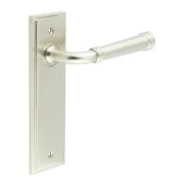 BUR35KIT320 Frelan Hardware Burlington Highgate Door Handles on Latch Backplate Satin Nickel