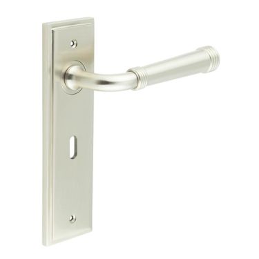 Click Here To Enlarge This Photo Of BUR35KIT321 Frelan Hardware Burlington Highgate Door Handles on 57mm Lock Backplate Satin Nickel