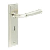 BUR35KIT321 Frelan Hardware Burlington Highgate Door Handles on 57mm Lock Backplate Satin Nickel