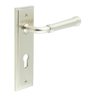 Click Here To Enlarge This Photo Of BUR35KIT324 Frelan Hardware Burlington Highgate Door Handles on 72mm Din Euro Backplate Satin Nickel