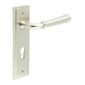 BUR35KIT324 Frelan Hardware Burlington Highgate Door Handles on 72mm Din Euro Backplate Satin Nickel