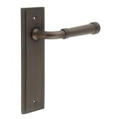 BUR35KIT86 Frelan Hardware Burlington Highgate Door Handles on Latch Backplate Dark Bronze