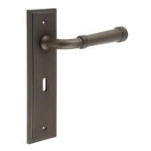 BUR35KIT87 Frelan Hardware Burlington Highgate Door Handles on 57mm Lock Backplate Dark Bronze