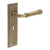 BUR35KIT9 Frelan Hardware Burlington Highgate Door Handles on 57mm Lock Backplate Antique Brass