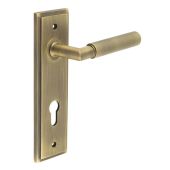 BUR40KIT12 Frelan Hardware Burlington Piccadilly Door Handles on 72mm Din Euro Backplate Antique Brass