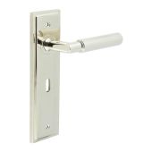 BUR40KIT165 Frelan Hardware Burlington Piccadilly Door Handles on 57mm Lock Backplate Polished Nickel