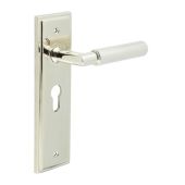 BUR40KIT167 Frelan Hardware Burlington Piccadilly Door Handles on 47.5mm Euro Backplate Polished Nickel