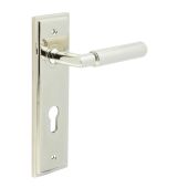BUR40KIT168 Frelan Hardware Burlington Piccadilly Door Handles on 72mm Din Euro Backplate Polished Nickel