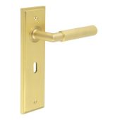 BUR40KIT243 Frelan Hardware Burlington Piccadilly Door Handles on 57mm Lock Backplate Satin Brass