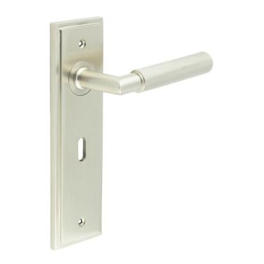 Click Here To Enlarge This Photo Of BUR40KIT321 Frelan Hardware Burlington Piccadilly Door Handles on 57mm Lock Backplate Satin Nickel