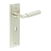 BUR40KIT321 Frelan Hardware Burlington Piccadilly Door Handles on 57mm Lock Backplate Satin Nickel