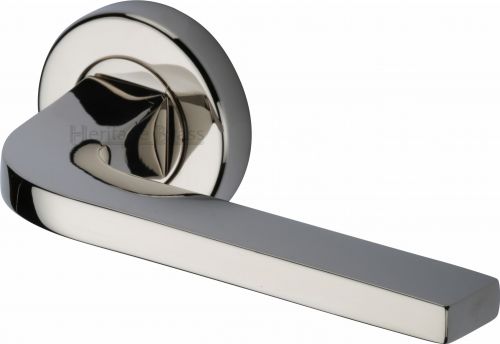 Click Here To Enlarge This Photo Of V2015-PNF Heritage Brass Door Handle Lever on Rose Bellagio Design Polished Nickel Finish