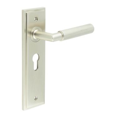Click Here To Enlarge This Photo Of BUR40KIT323 Frelan Hardware Burlington Piccadilly Door Handles on 47.5mm Euro Backplate Satin Nickel