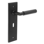 BUR40KIT334 Frelan Hardware Burlington Piccadilly Door Handles on 57mm Lock Backplate Matt Black