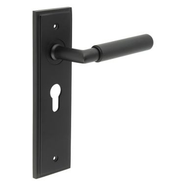 Click Here To Enlarge This Photo Of BUR40KIT336 Frelan Hardware Burlington Piccadilly Door Handles on 47.5mm Euro Backplate Matt Black