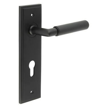 Click Here To Enlarge This Photo Of BUR40KIT337 Frelan Hardware Burlington Piccadilly Door Handles on 72mm Din Euro Backplate Matt Black