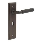 BUR40KIT87 Frelan Hardware Burlington Piccadilly Door Handles on 57mm Lock Backplate Dark Bronze