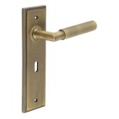 BUR40KIT9 Frelan Hardware Burlington Piccadilly Door Handles on 57mm Lock Backplate Antique Brass