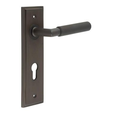 Click Here To Enlarge This Photo Of BUR40KIT90 Frelan Hardware Burlington Piccadilly Door Handles on 72mm Din Euro Backplate Dark Bronze
