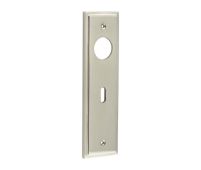 BUR451SN Frelan Hardware Burlington II Standard Key (57mm c/c) Lock Backplates to suit Lever Handles Satin Nickel