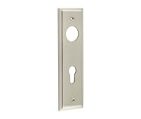 BUR455SN Frelan Hardware Burlington II Euro Profile (72mm c/c) Din Lock Backplates to suit Lever Handles Satin Nickel
