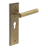 BUR45KIT11 Frelan Hardware Burlington Richmond Door Handles on 47.5mm Euro Backplate Antique Brass
