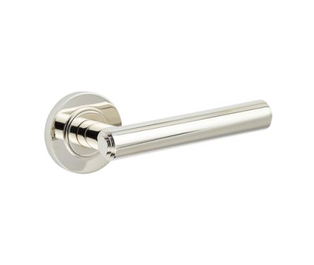 Click Here To Enlarge This Photo Of BUR45KIT157 Frelan Hardware Burlington Richmond Door Handles on Plain Rose Polished Nickel