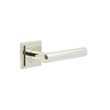 Click Here To Enlarge This Photo Of BUR45KIT163 Frelan Hardware Burlington Richmond Door Handles on Square Stepped Rose Polished Nickel