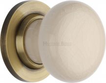 8010-AT Heritage Brass Cream Crackle Mortice Knob with Antique Brass Base