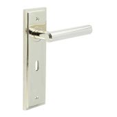 BUR45KIT165 Frelan Hardware Burlington Richmond Door Handles on 57mm Lock Backplate Polished Nickel