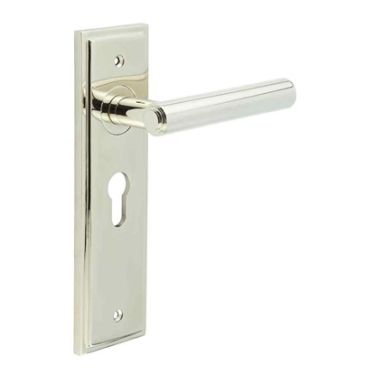 Click Here To Enlarge This Photo Of BUR45KIT167 Frelan Hardware Burlington Richmond Door Handles on 47.5mm Euro Backplate Polished Nickel