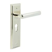 BUR45KIT167 Frelan Hardware Burlington Richmond Door Handles on 47.5mm Euro Backplate Polished Nickel